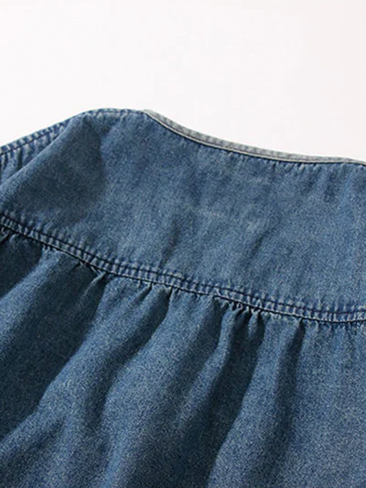 Luvince Contrast Button Collarless Denim Jacket