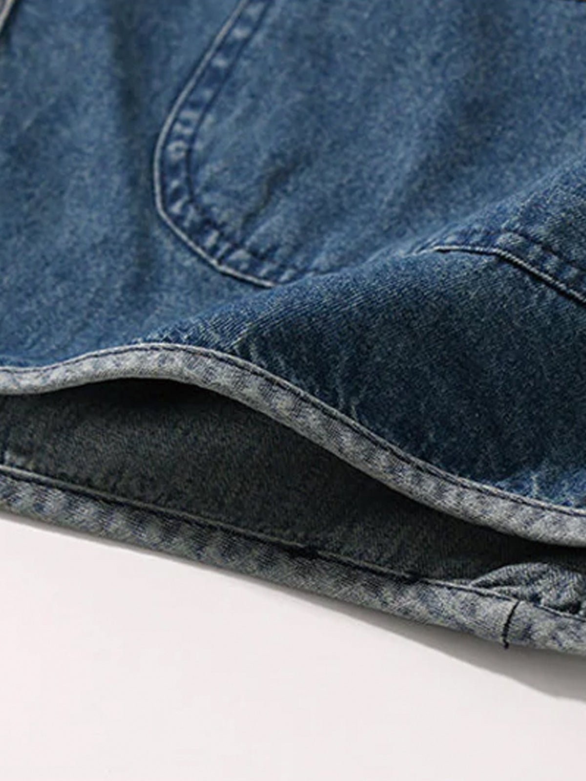 Luvince Contrast Button Collarless Denim Jacket
