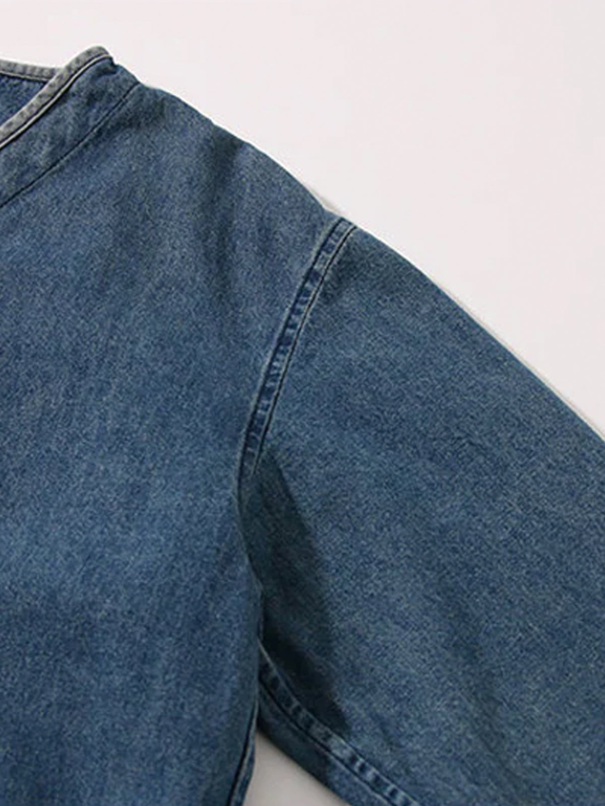 Luvince Contrast Button Collarless Denim Jacket