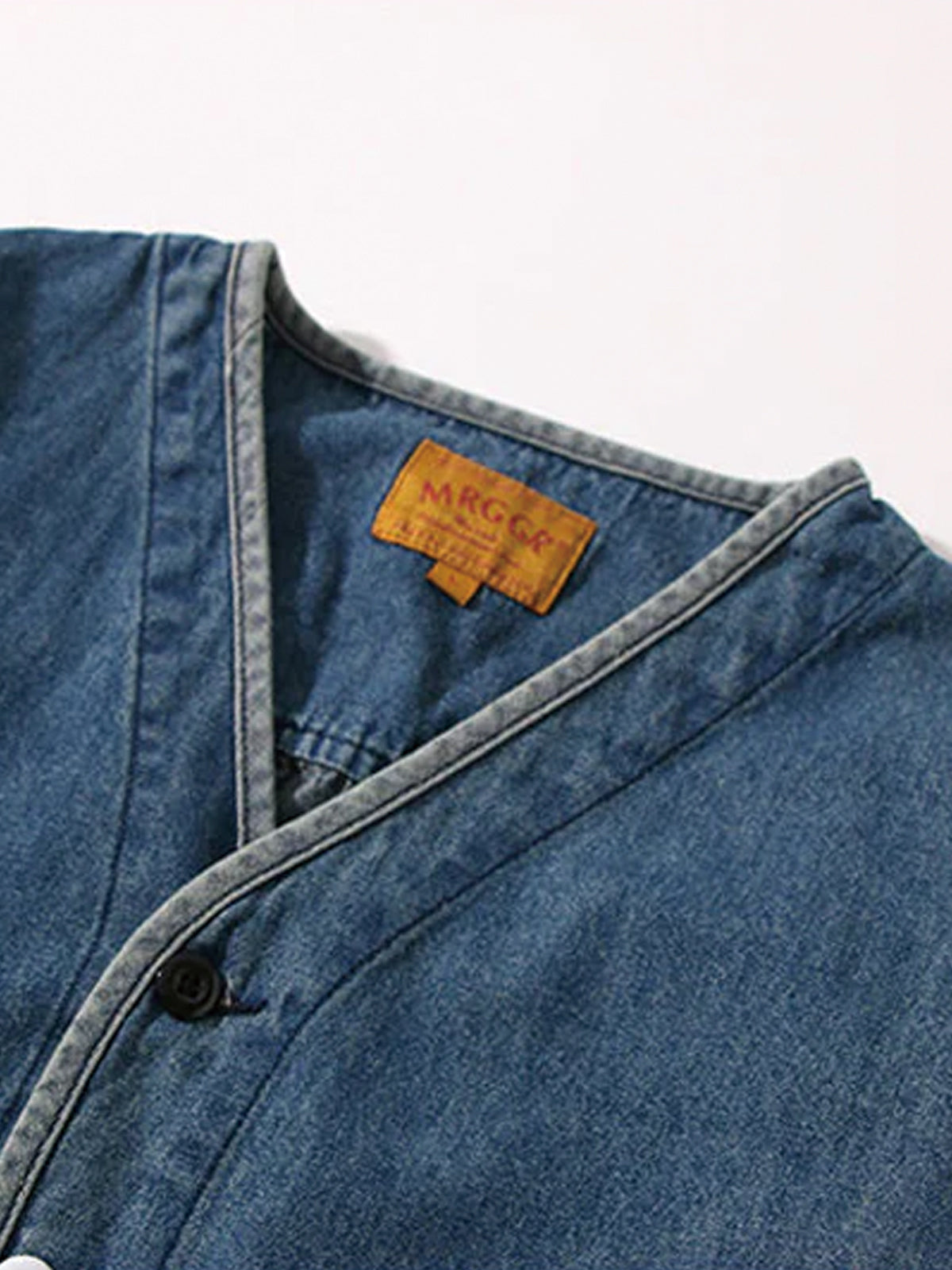 Luvince Contrast Button Collarless Denim Jacket