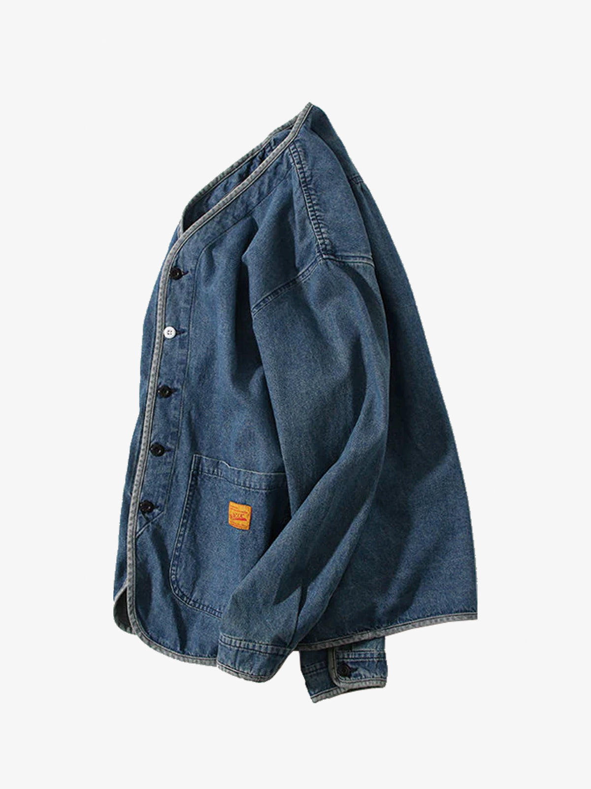 Luvince Contrast Button Collarless Denim Jacket