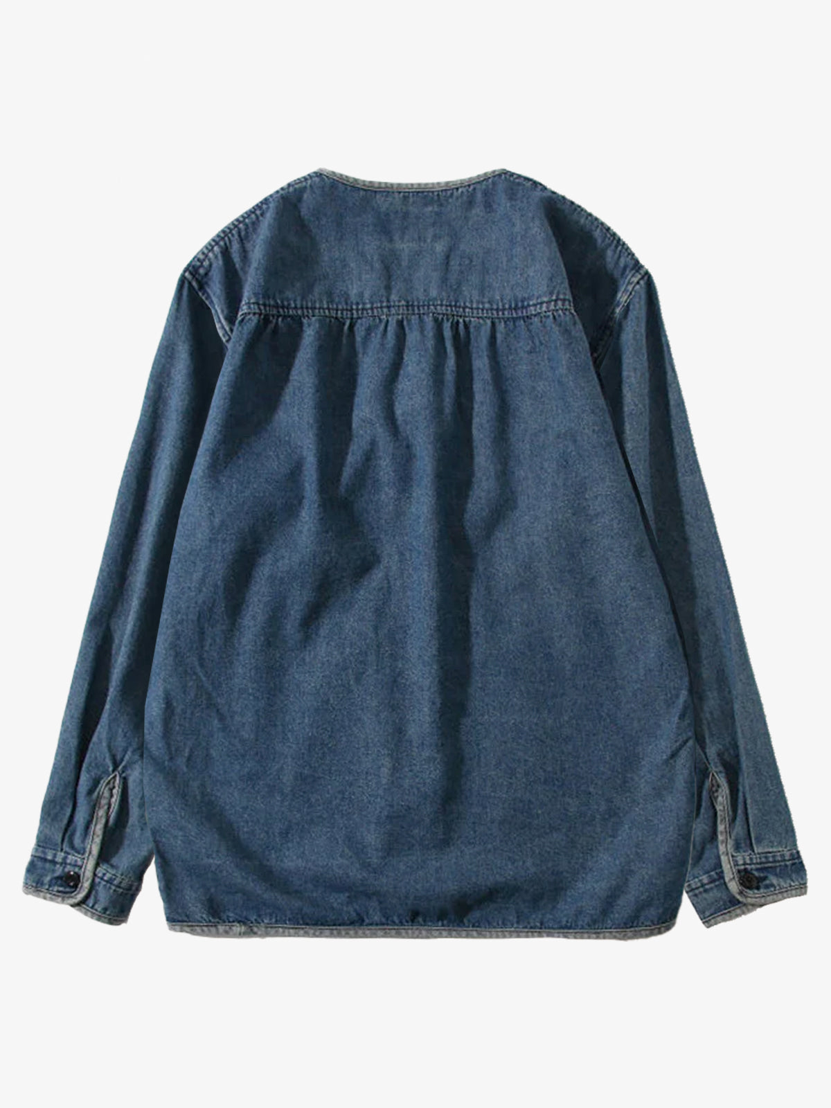 Luvince Contrast Button Collarless Denim Jacket