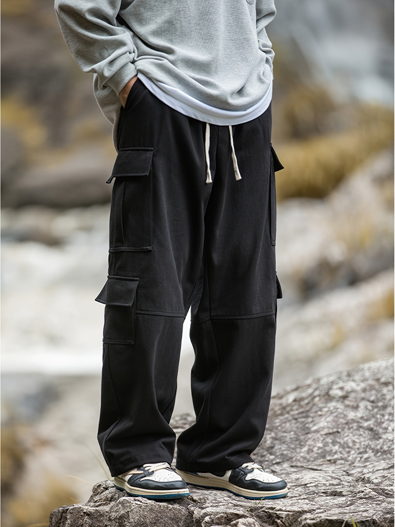 Terra™️ - 100% Cotton Drawstring Cargo Pants with Multi-Pockets for Men, Perfect for Spring & Autumn Outdoor Activities