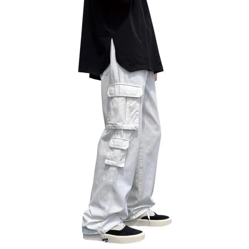 Vortex™️ - Black/White Wide-Leg Cargo Pants for Men, Loose Fit Streetwear Hip-Hop Style