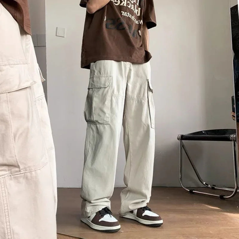 Nexus™️ - Wide-Leg Y2K Techwear Cargo Pants with Multi-Pockets for Men, Vintage Harajuku Style