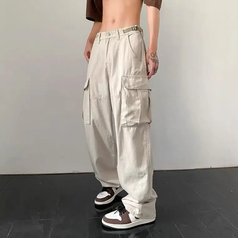 Nexus™️ - Wide-Leg Y2K Techwear Cargo Pants with Multi-Pockets for Men, Vintage Harajuku Style