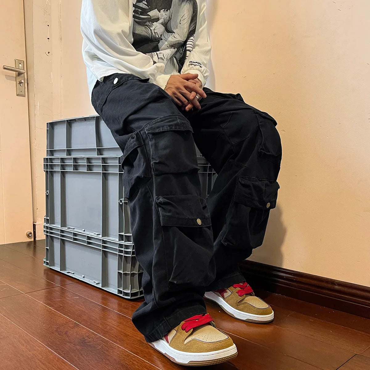 Drift™️ - Vintage Wide-Leg Cargo Pants with Multi-Pockets for Men, Harajuku Hip-Hop Streetwear