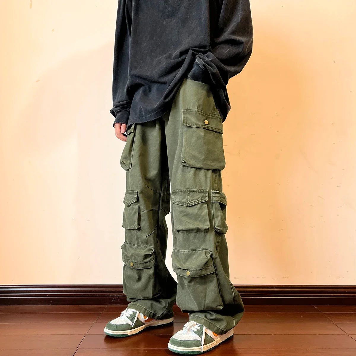 Drift™️ - Vintage Wide-Leg Cargo Pants with Multi-Pockets for Men, Harajuku Hip-Hop Streetwear