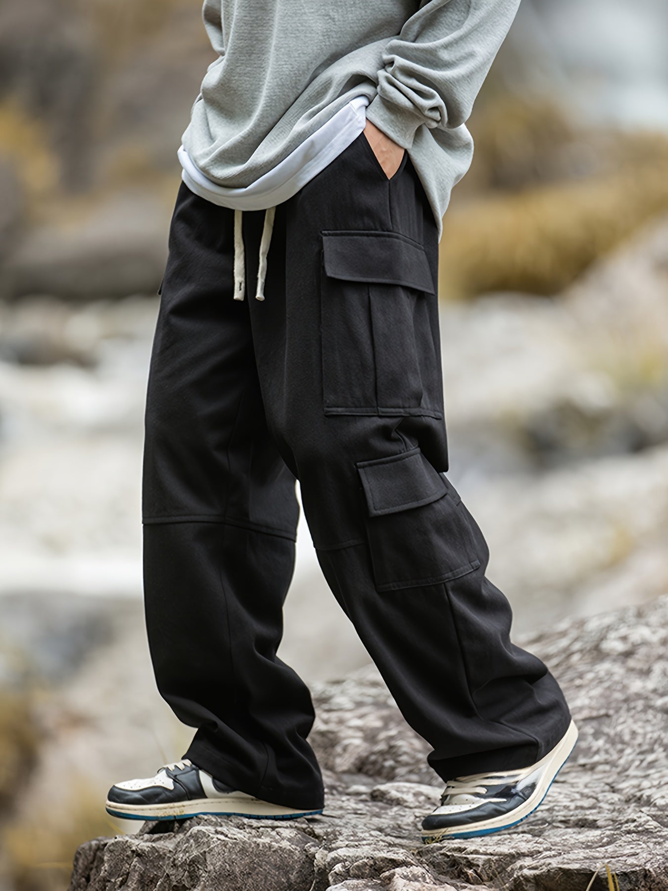 Terra™️ - 100% Cotton Drawstring Cargo Pants with Multi-Pockets for Men, Perfect for Spring & Autumn Outdoor Activities