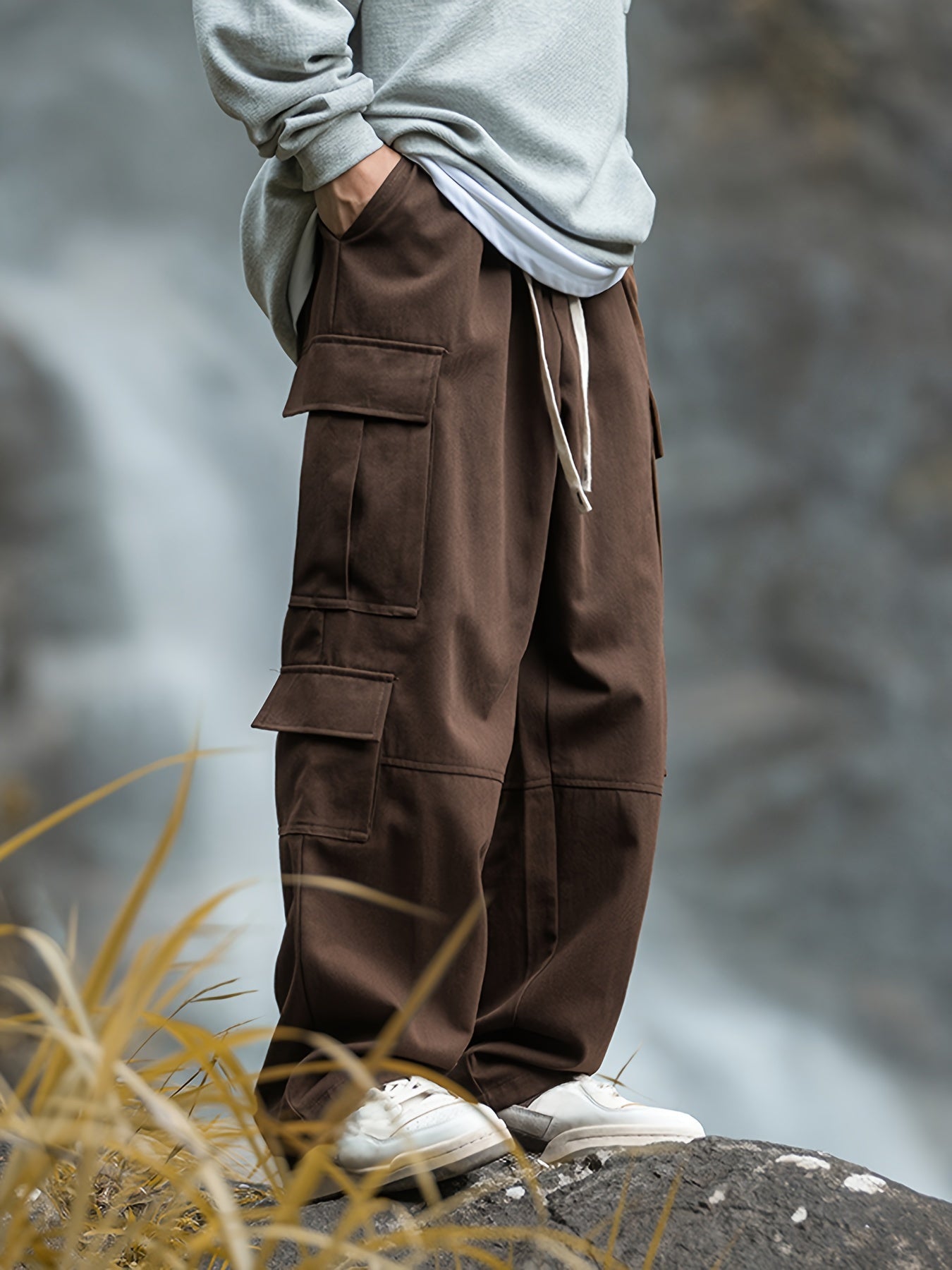 Terra™️ - 100% Cotton Drawstring Cargo Pants with Multi-Pockets for Men, Perfect for Spring & Autumn Outdoor Activities