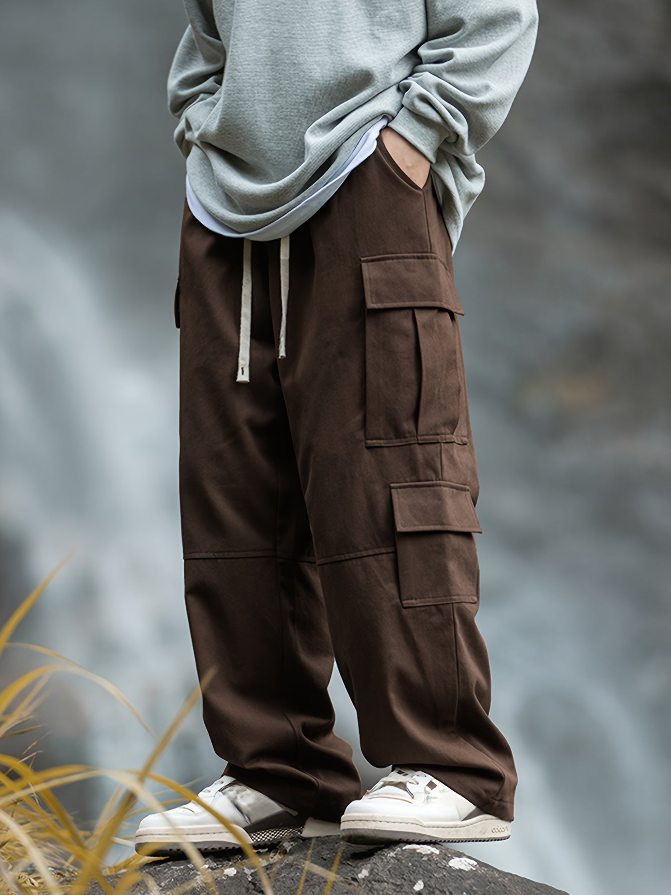 Terra™️ - 100% Cotton Drawstring Cargo Pants with Multi-Pockets for Men, Perfect for Spring & Autumn Outdoor Activities